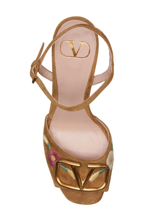 Valentino Vlogo Sunflower Embroidered Platform Sandal In Brown