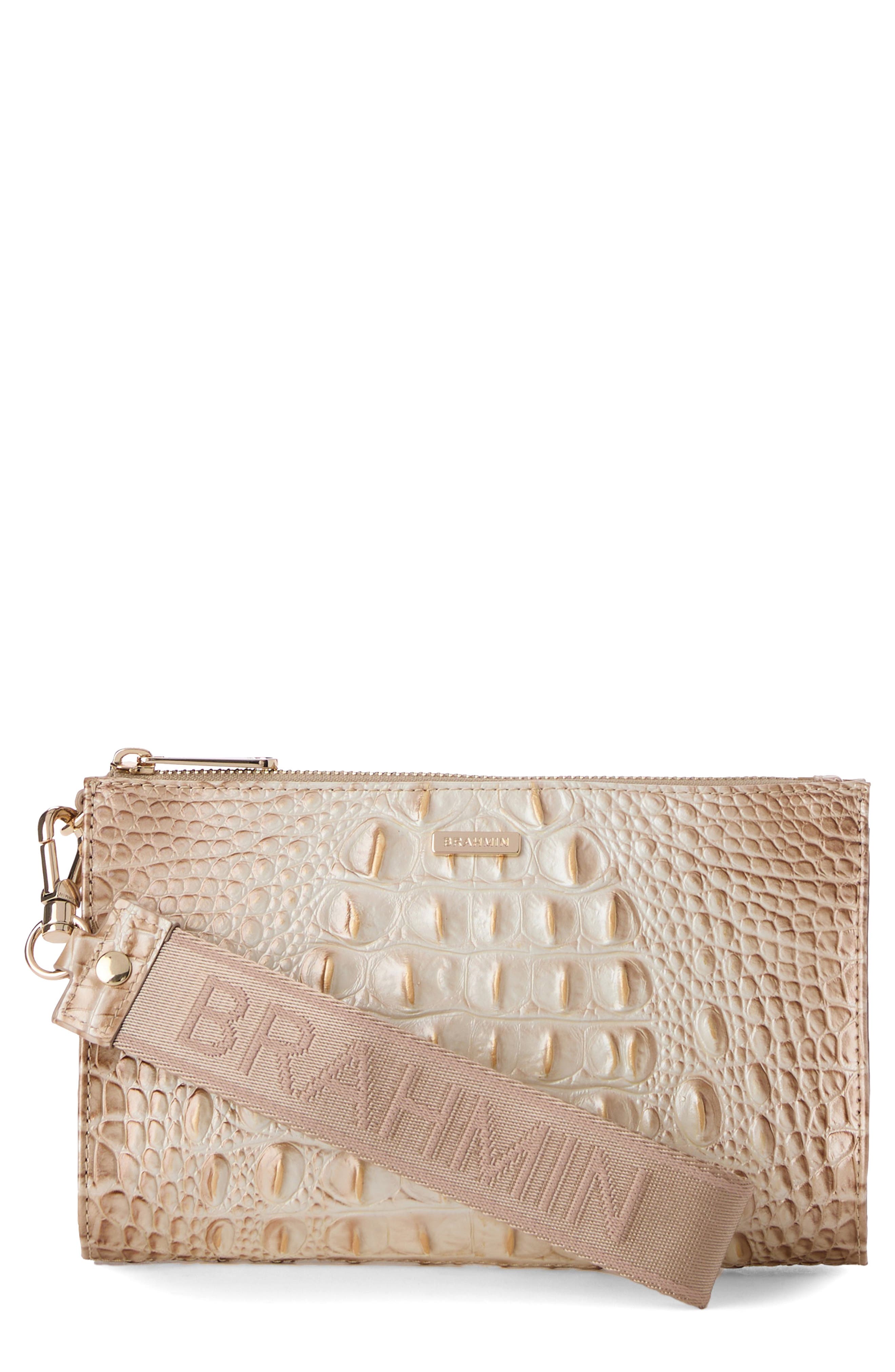 Brahmin Adia Croc Embossed Leather Wristlet, Main, color, Contour