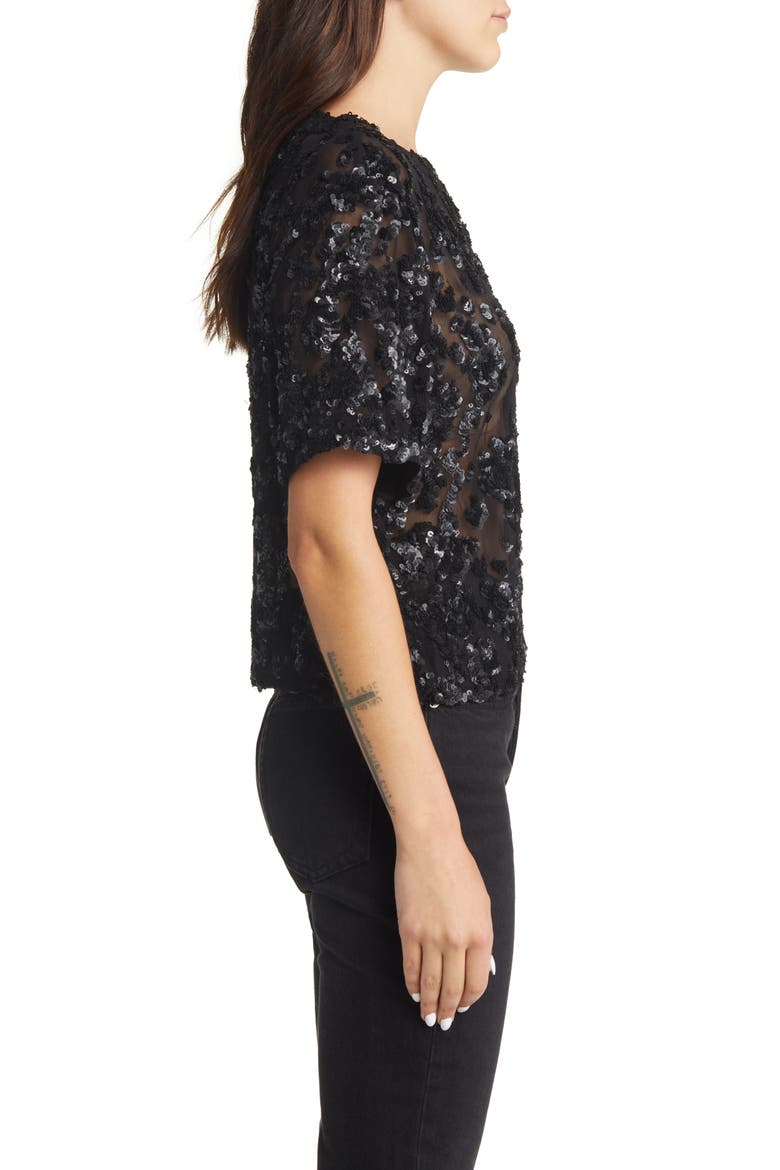 Gia Sequin Sheer Crop Top, Alternate, color, BLACK