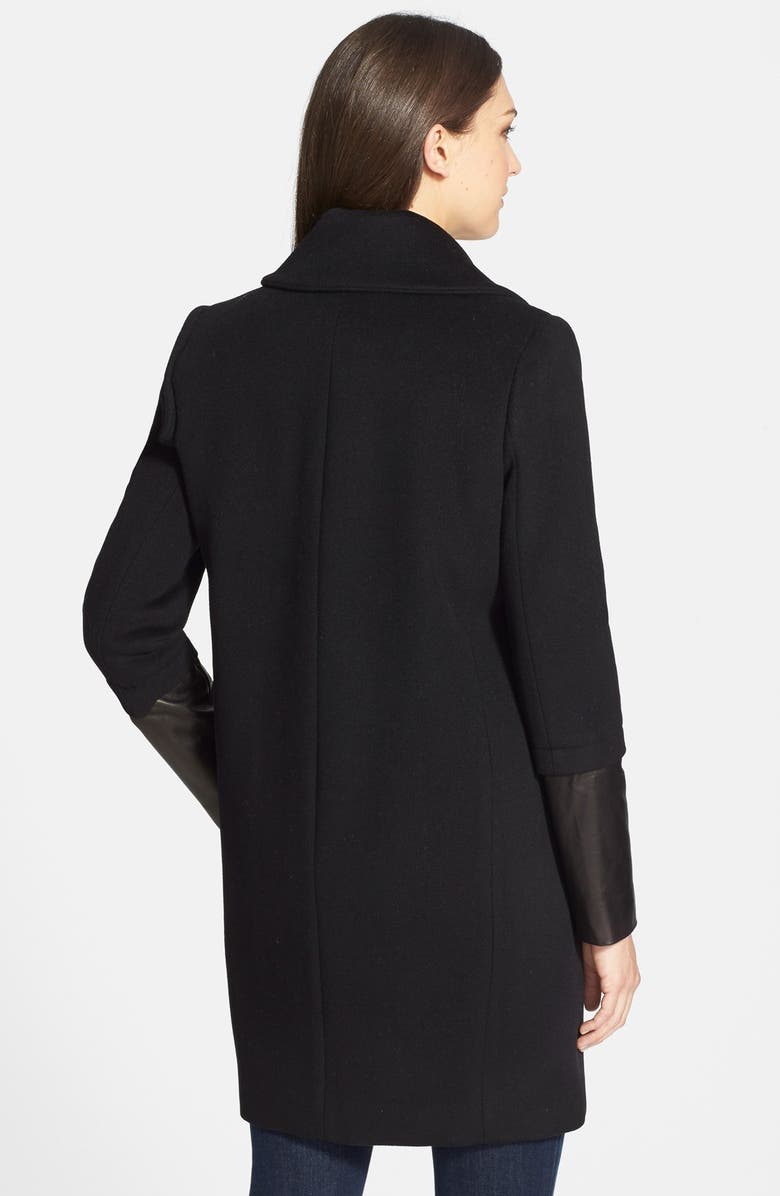 Elie Tahari 'Greece' Leather Sleeve Wool Coat, Alternate, color, 