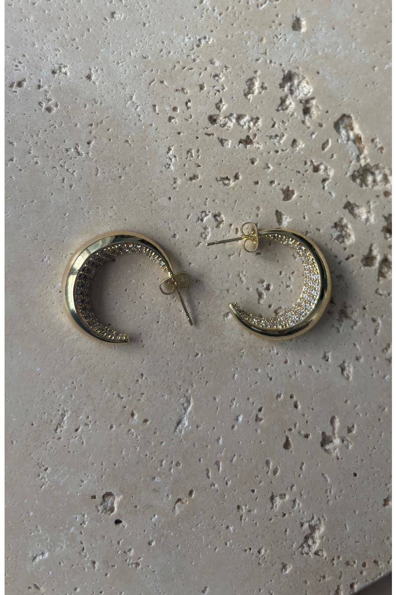 Pavé Crystal Lined Crescent Hoop Earrings, Alternate, color, GOLD