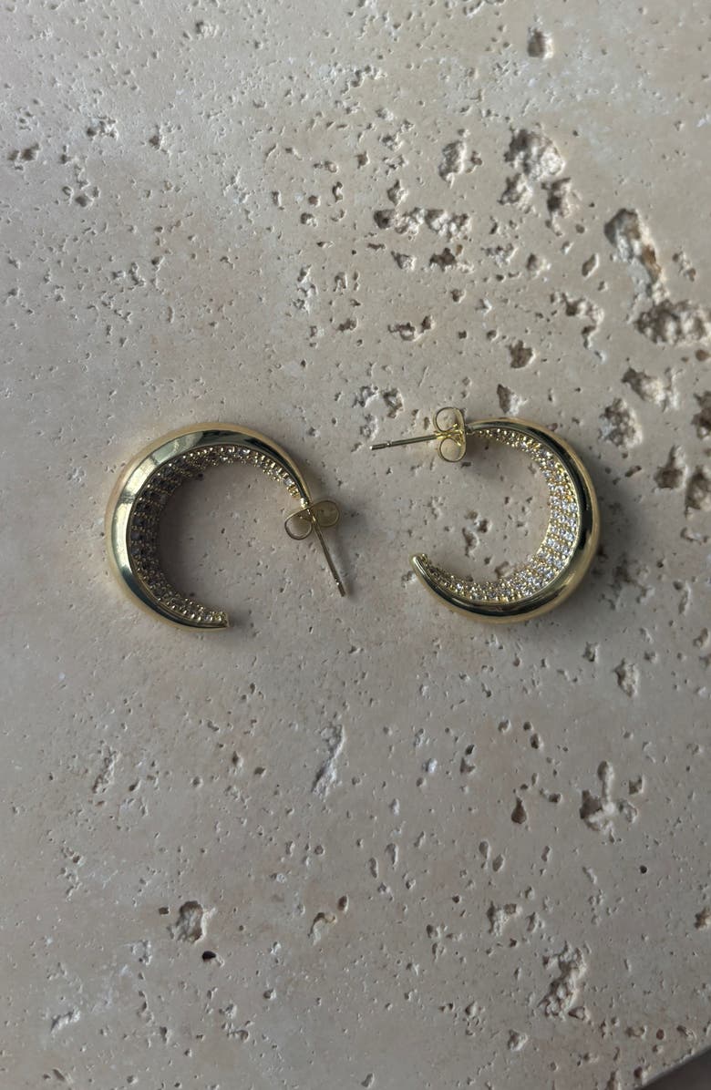 Adornia Pavé Crystal Lined Crescent Hoop Earrings, Alternate, color, Gold