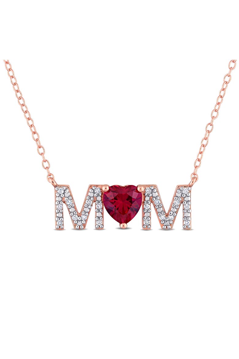 Lab-Created Gemstones & Diamond "MOM" Necklace, Main, color, Ruby/Rose-Plated