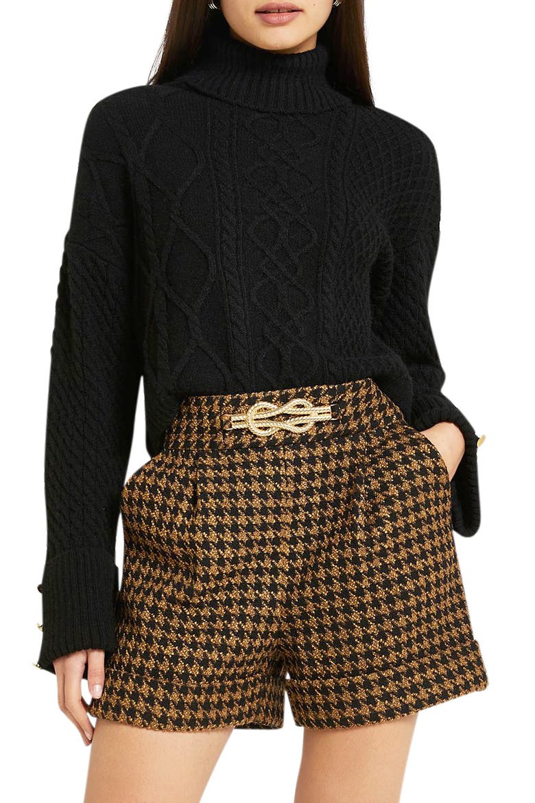 Herringbone Bouclé Shorts, Main, color, DARK BROWN