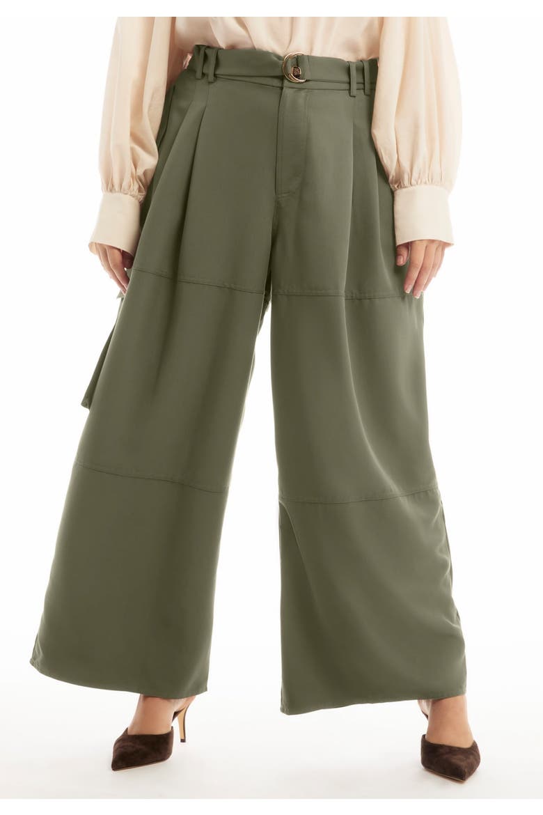 High-Rise Wide-Leg Cargo Pants, Alternate, color, DARK OLIVE