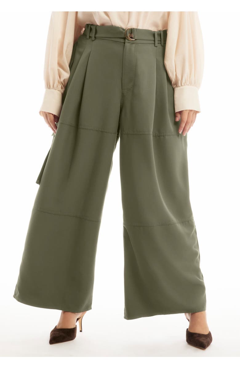 June + Vie High-Rise Wide-Leg Cargo Pants, Alternate, color, Dark Olive