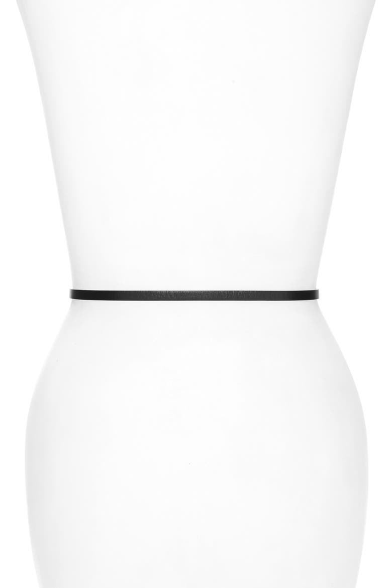 VLOGO Skinny Leather Belt, Alternate, color, NERO/ ROUGE PUR