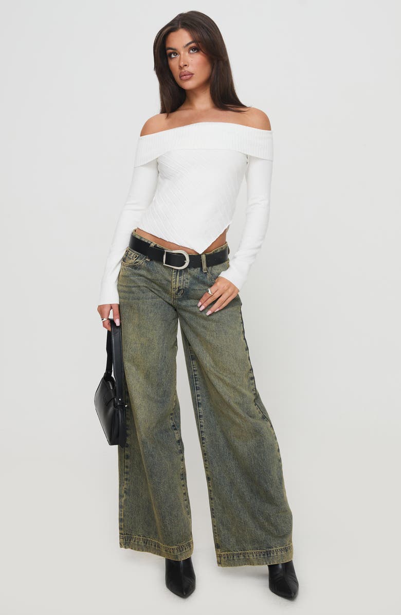 Princess Polly Brisa Off the Shoulder Foldover Rib Knit Top, Alternate, color, 