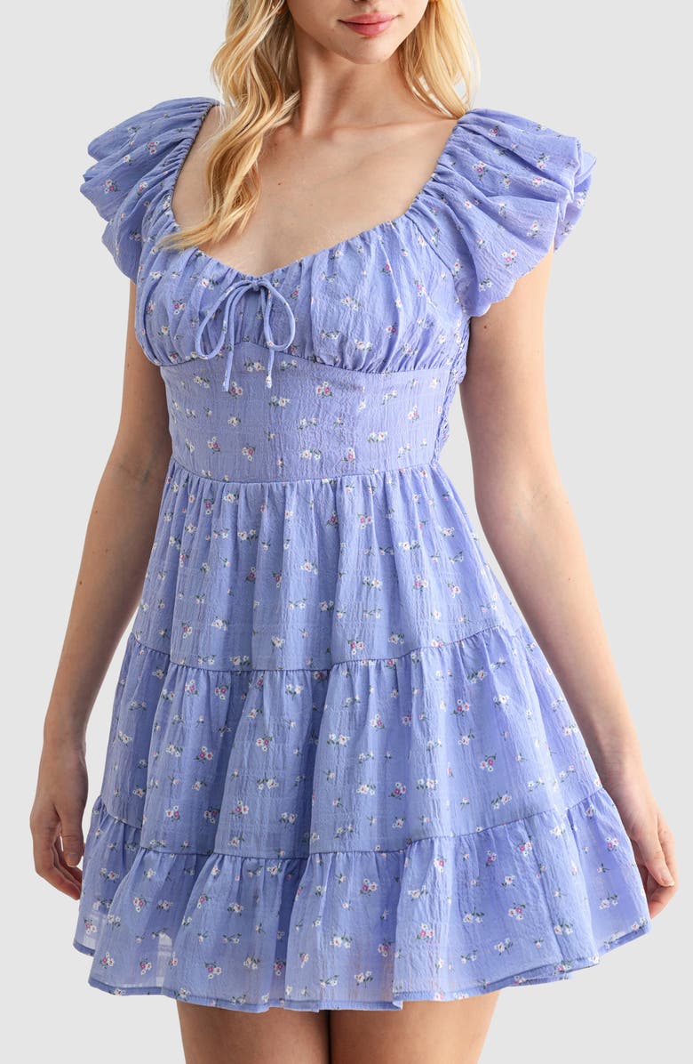 Lush Floral Puff Sleeve Fit & Flare Minidress, Alternate, color, Periwinkle Floral