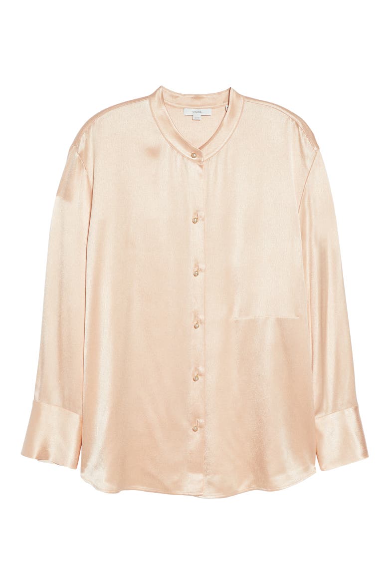 Relaxed Band Collar Button-Up Shirt, Alternate, color, PEACH OPAL