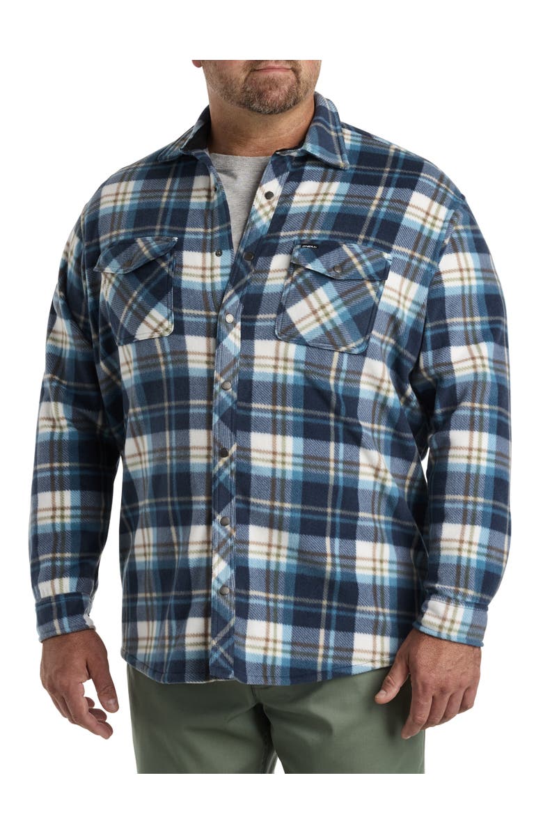 O'Neill Big & Tall Glacier Plaid Superfleece Flannel Shirt Jacket, Alternate, color, Midnight Navy