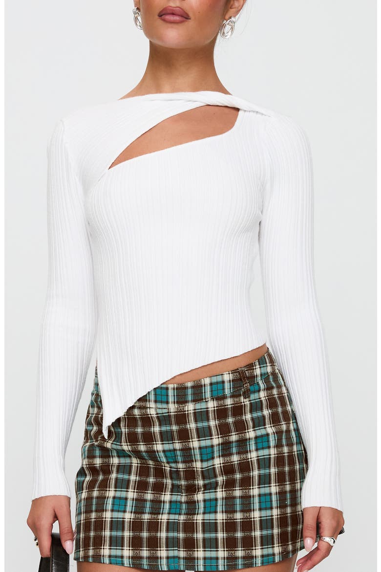 Ellara Asymmetric Long Sleeve Top, Main, color, WHITE