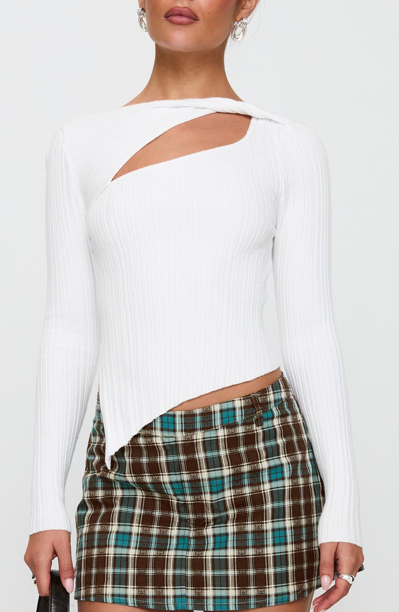 Princess Polly Ellara Asymmetric Long Sleeve Top, Main, color, White