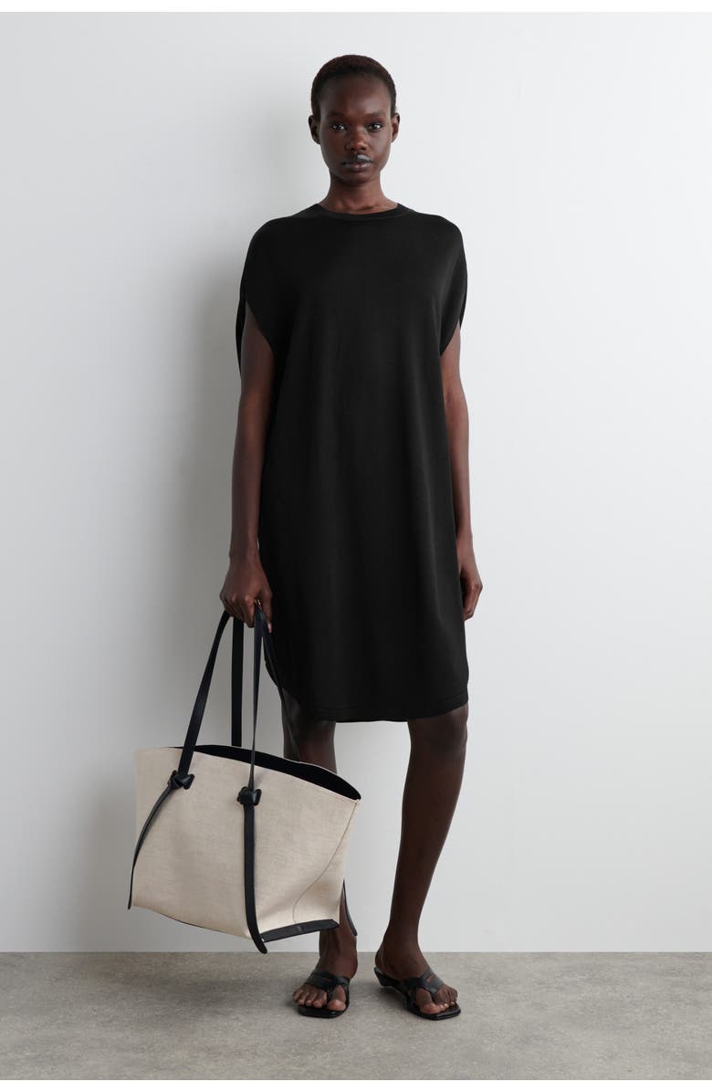 COS Circle-Cut Knit Dress, Main, color, Black