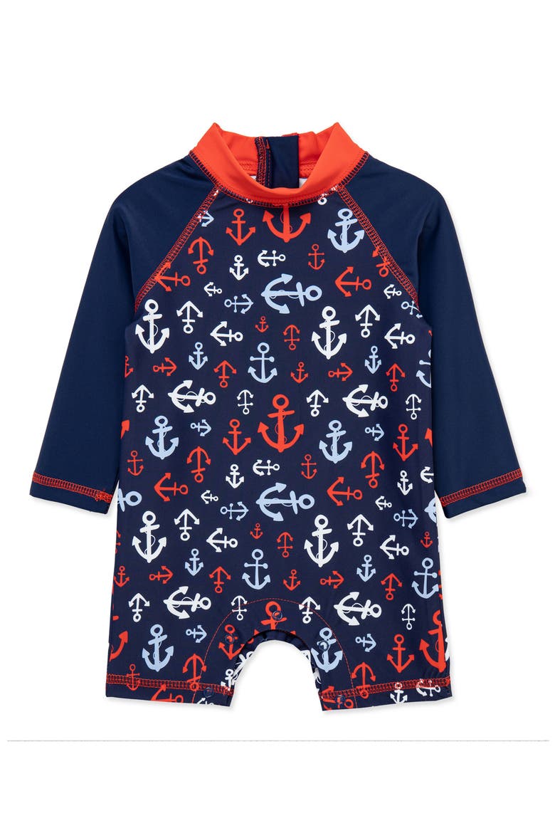 Long Sleeve UPF 50+ One-Piece Rashguard Swimsuit, Main, color, BLUE