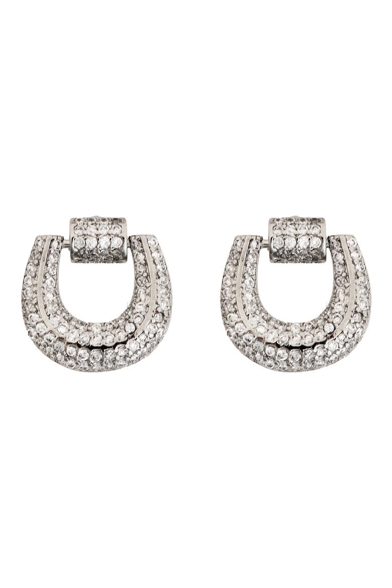 Pavé Crystal Doorknocker Earrings, Main, color, SILVER