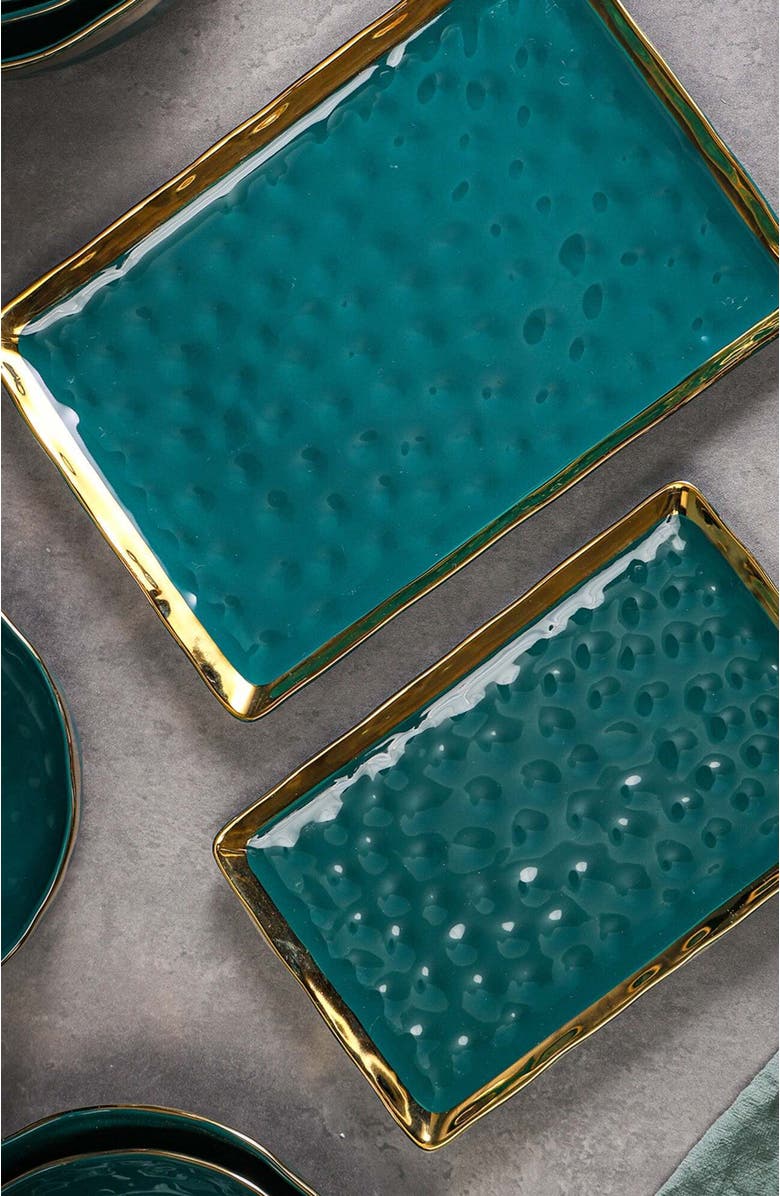 Stone Lain Florian Porcelain 2-Piece Serving Rectangular Plate Set, Alternate, color, Green