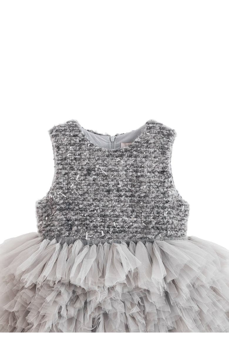 Textured Bodice Tulle Gown, Alternate, color, Silver