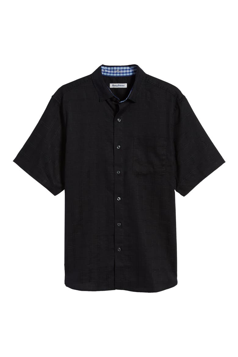 Costa Capri Classic Fit Short Sleeve Linen Blend Button-Up Shirt, Alternate, color, BLACK