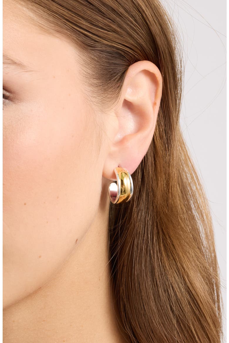 Demi Fine Tapered Two Tone Hoop Earrings, Alternate, color, 14K GOLD- STERLING PLATED