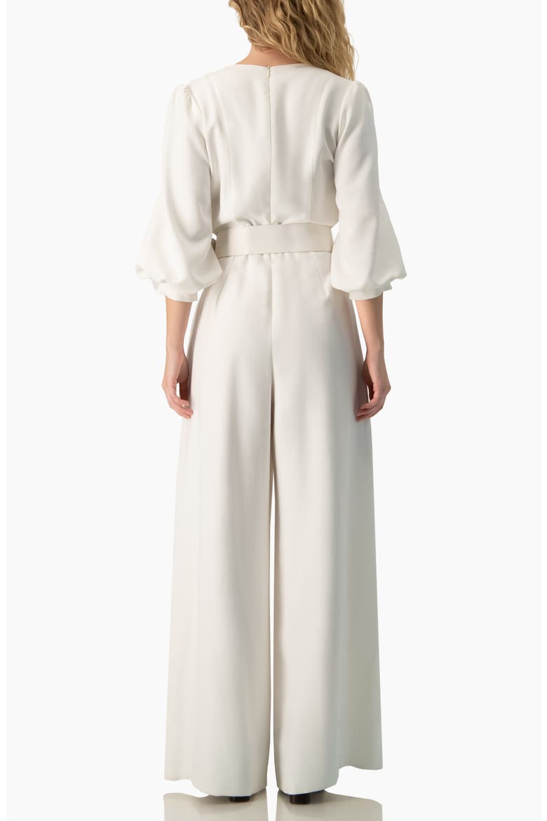 Belted V-Neck Balloon-Sleeve Wide-Leg Jumpsuit, Alternate, color, White