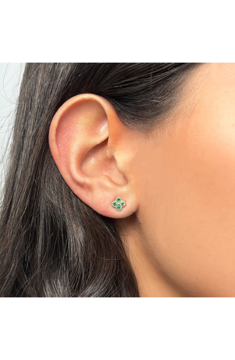 The Lovery Fine Jewelry Emerald Clover Stud Earrings, Alternate, color, Emerald