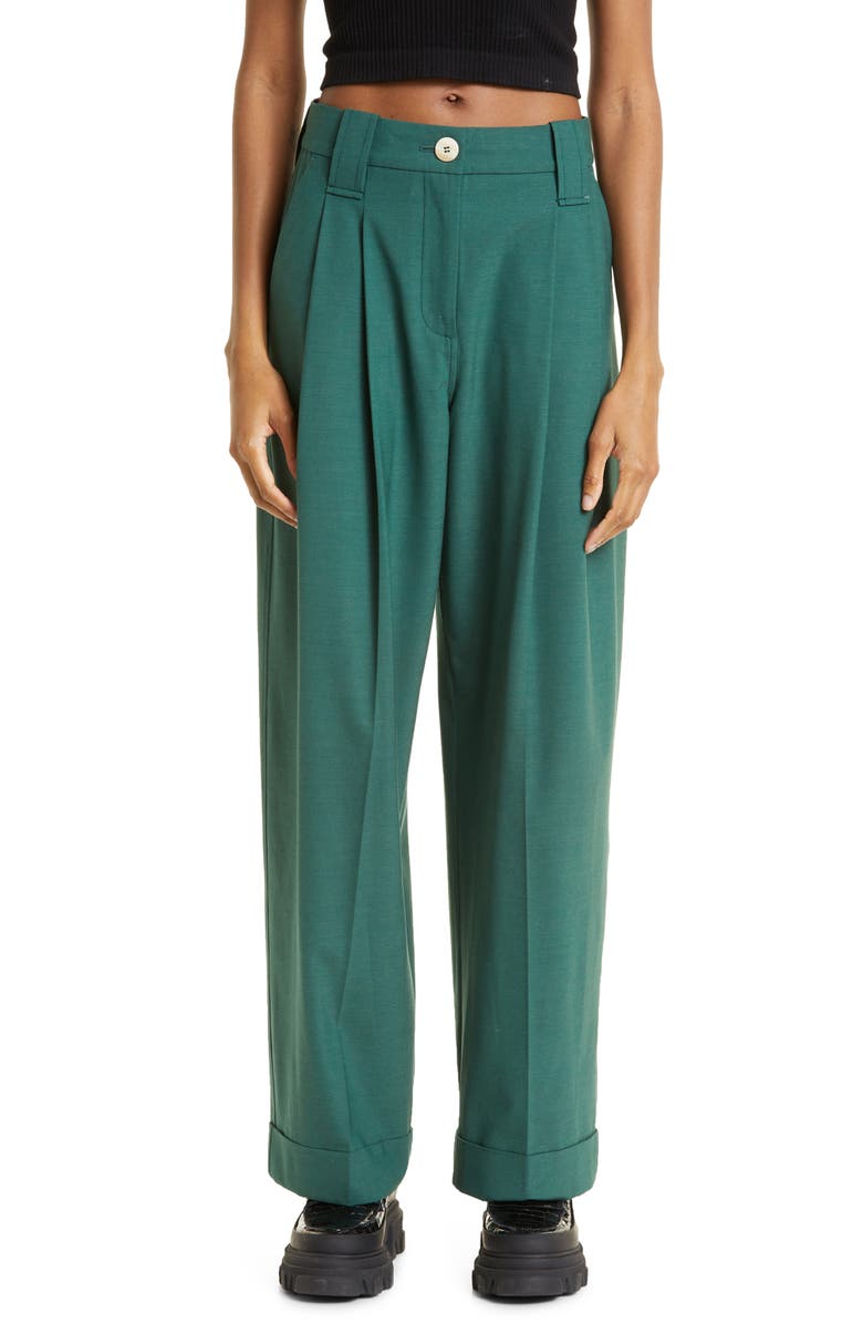 Ganni Pleat Cuff Pants, Main, color, 