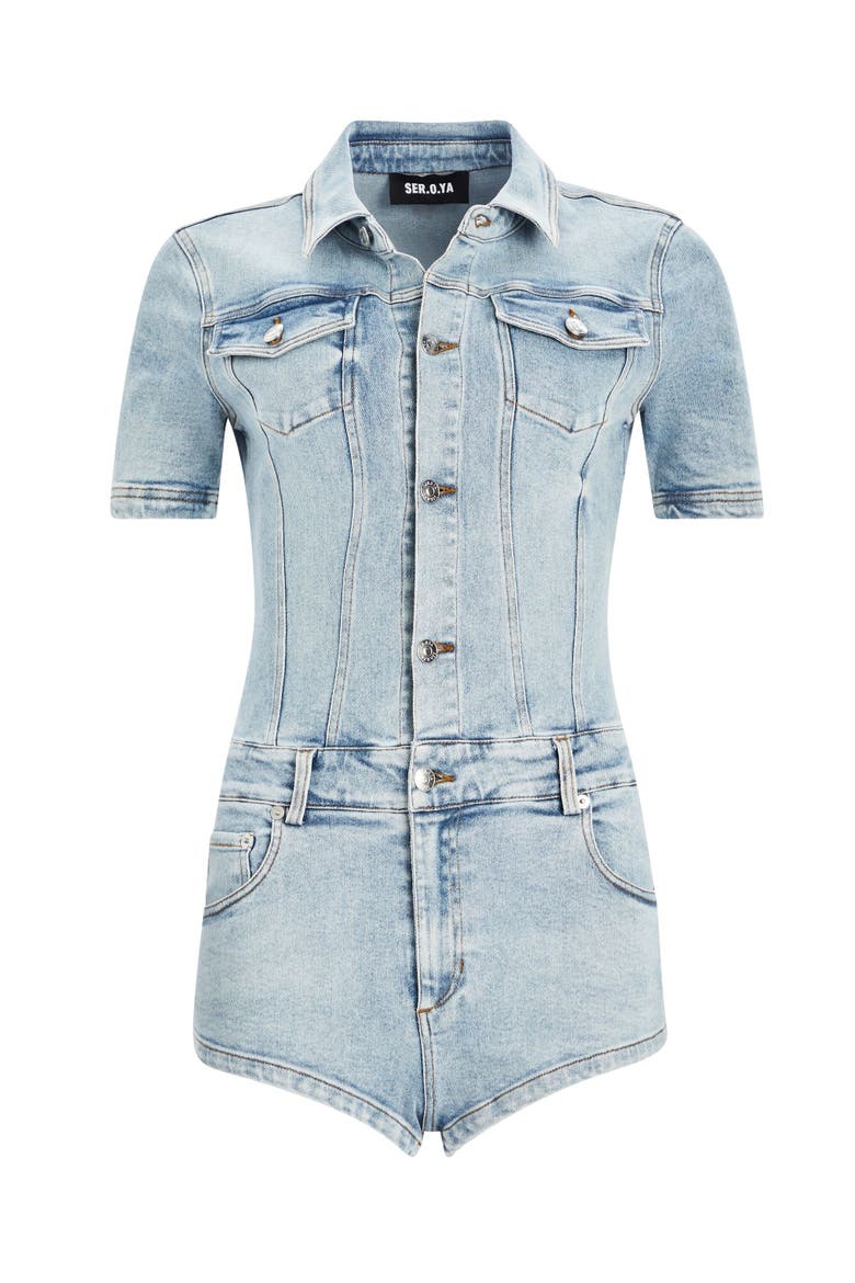 Judith Vintage Strech Romper, Alternate, color, Coastline