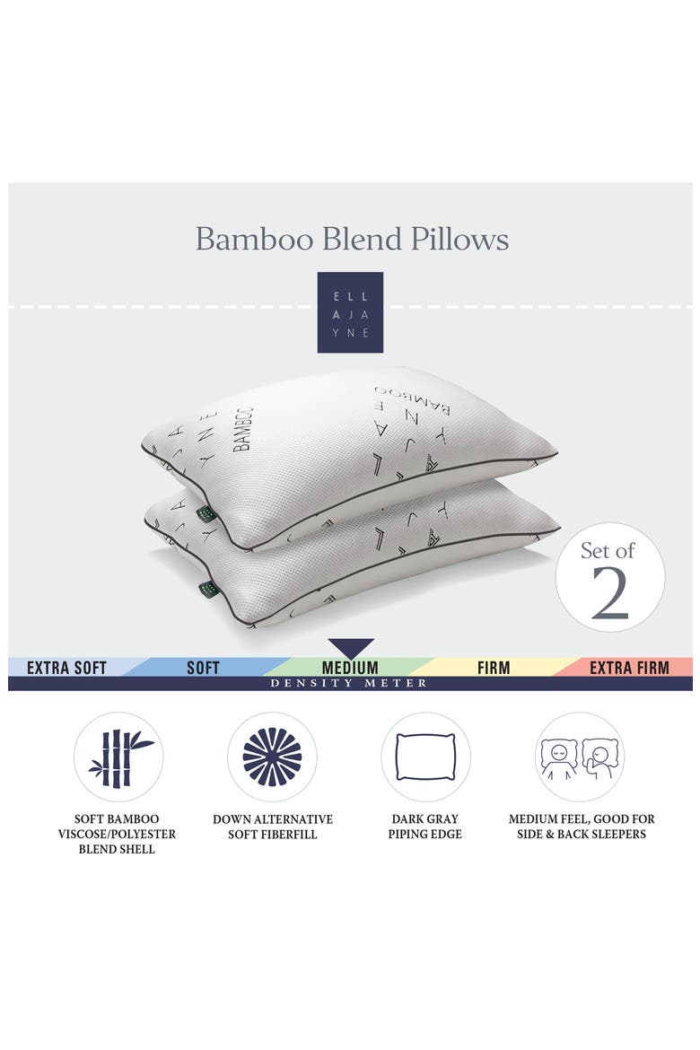 Set of 2 Viscose Blend Medium Density Pillows, Alternate, color, WHITE