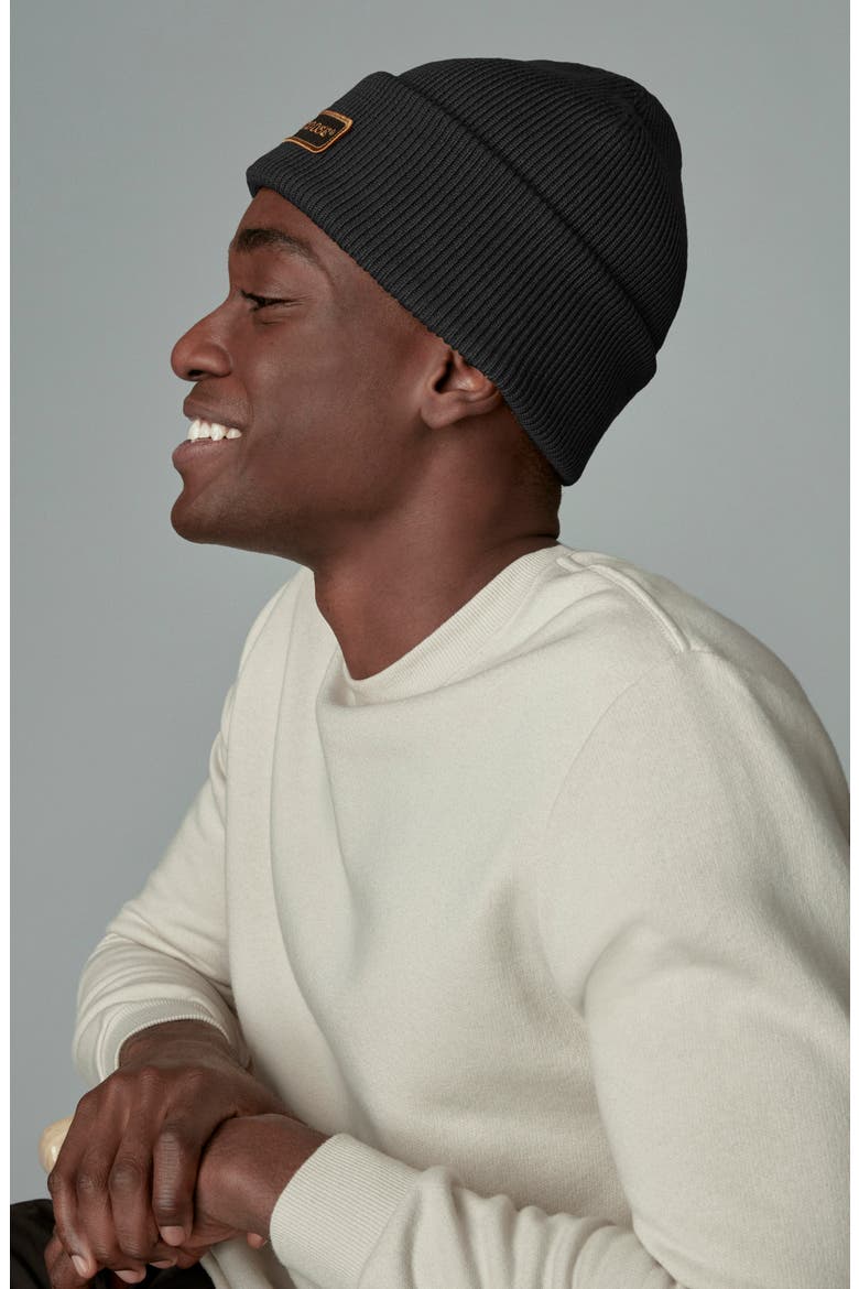 Logo Patch Ribbed Beanie, Alternate, color, BLACK