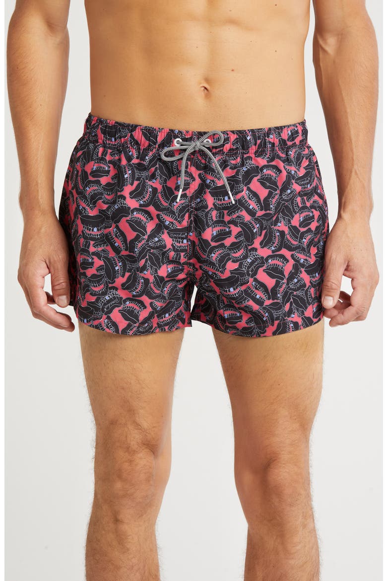 Teeth Shortie Swim Shorts, Main, color, PINK/ BLACK