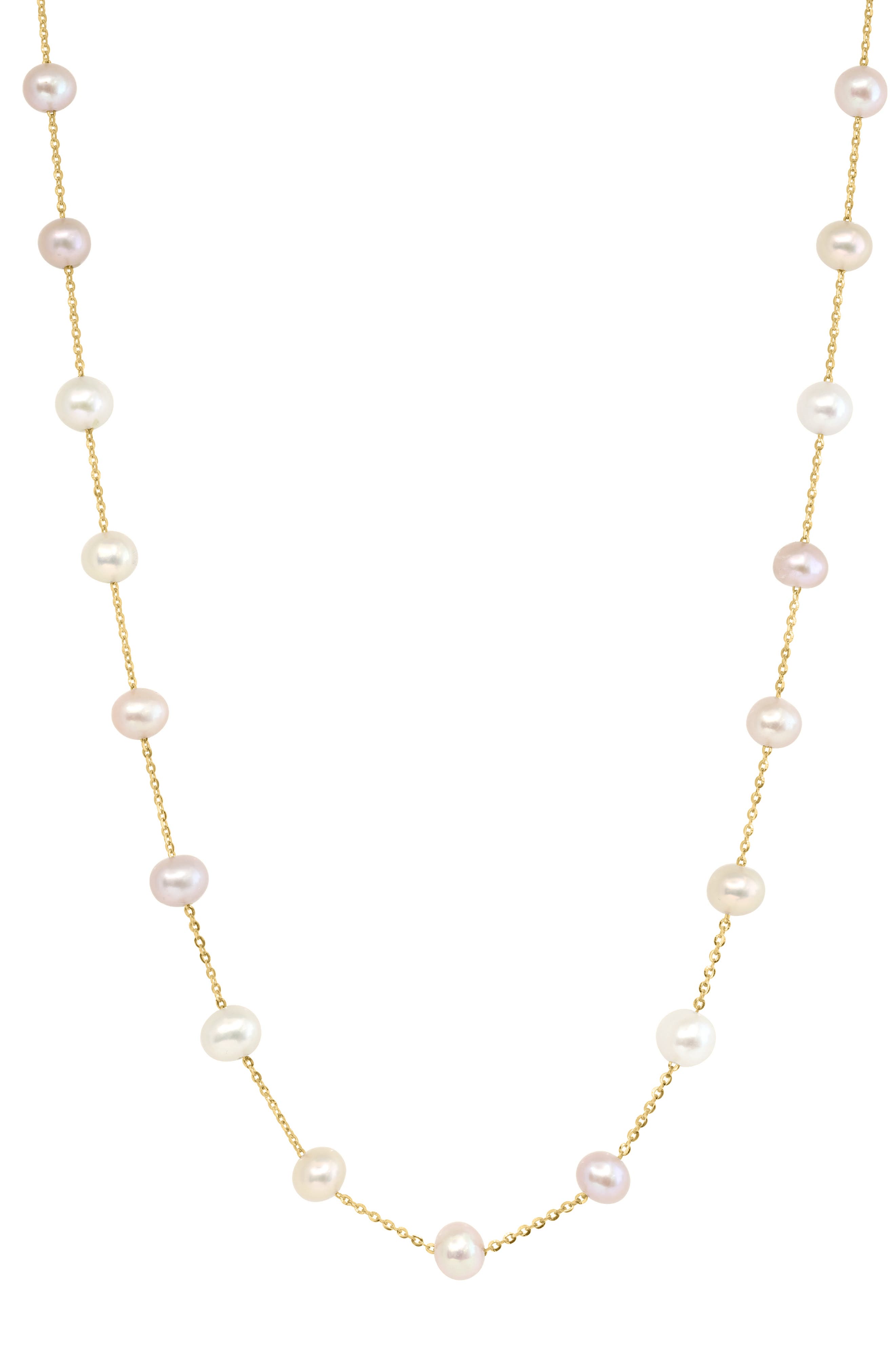 14k Gold Cultured Pearl Station Necklace