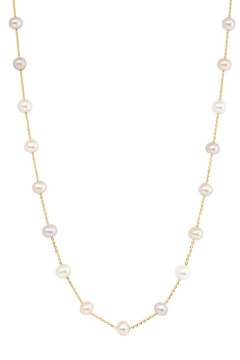 14k Gold Cultured Pearl Station Necklace, Main, color, WHITE