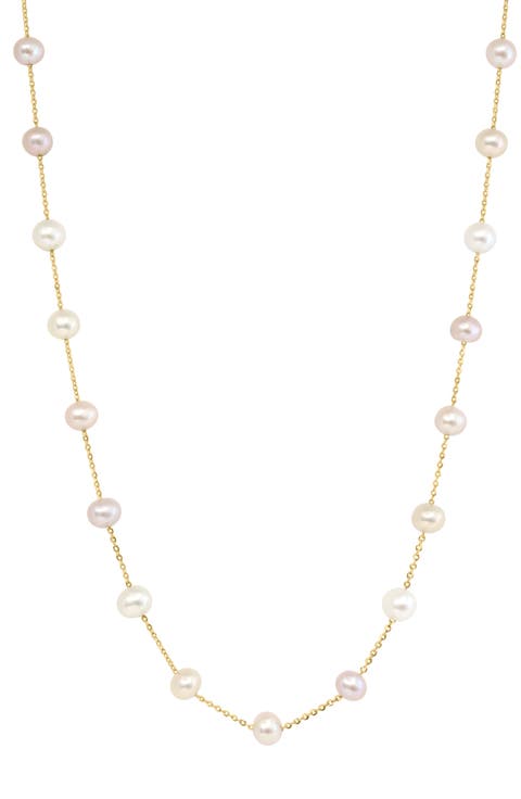 14k Gold Cultured Pearl Station Necklace