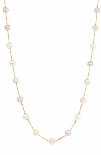 14k Gold Cultured Pearl Station Necklace