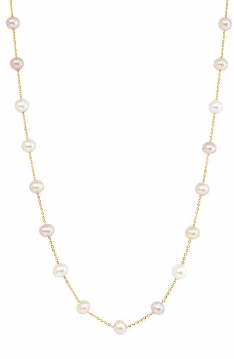 14k Gold Cultured Pearl Station Necklace