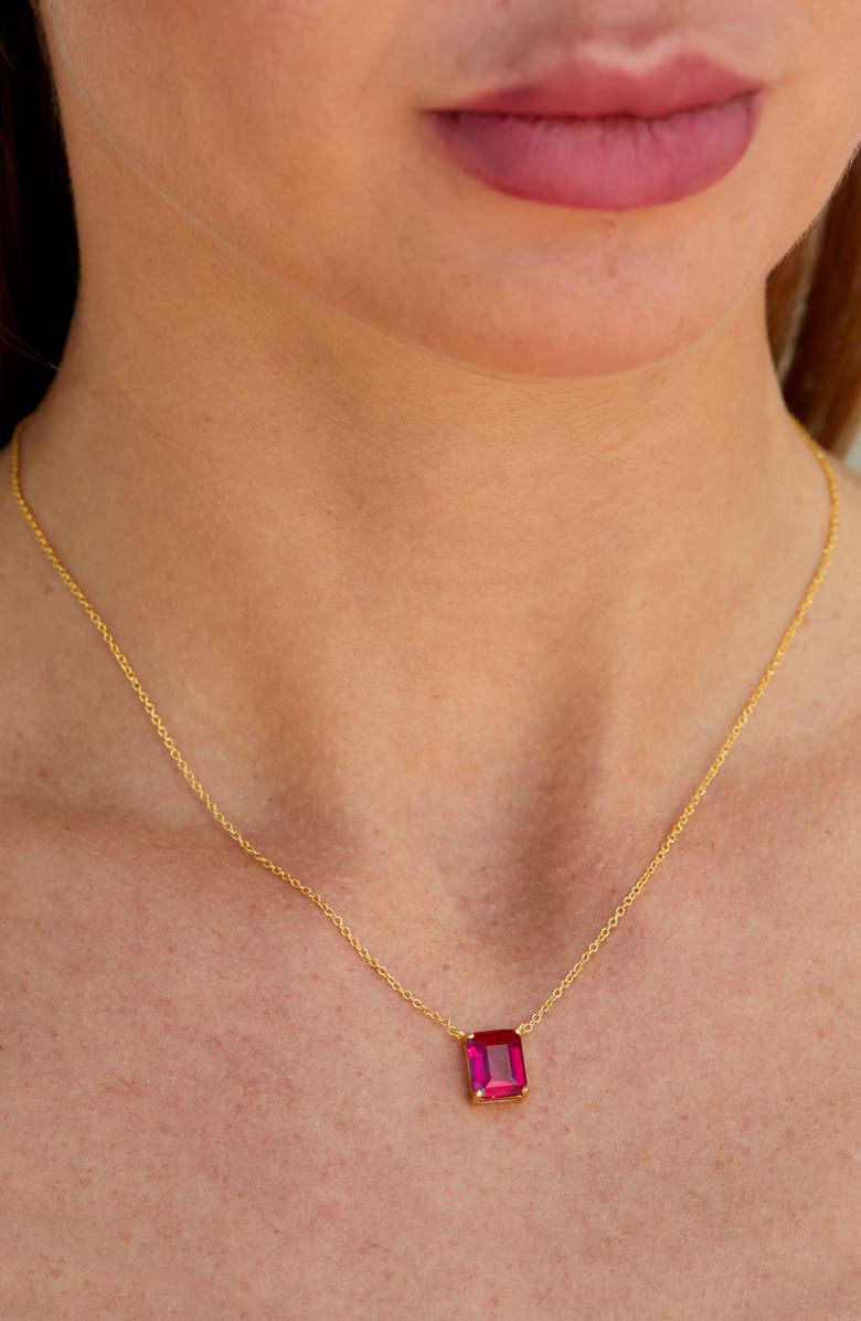 SAVVY CIE JEWELS Vermeil Emerald Cut CZ Birth Stone Box Cut Necklace, Alternate, color, Ruby - July