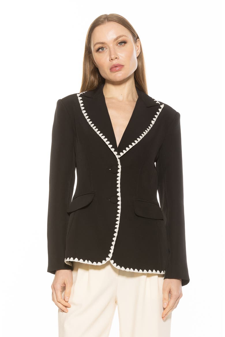 Contrast Embroidered Blazer, Alternate, color, BLACK