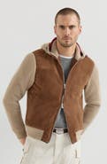 Brunello Cucinelli Suede and cashmere knit hooded bomber jacket with Thermore® padding