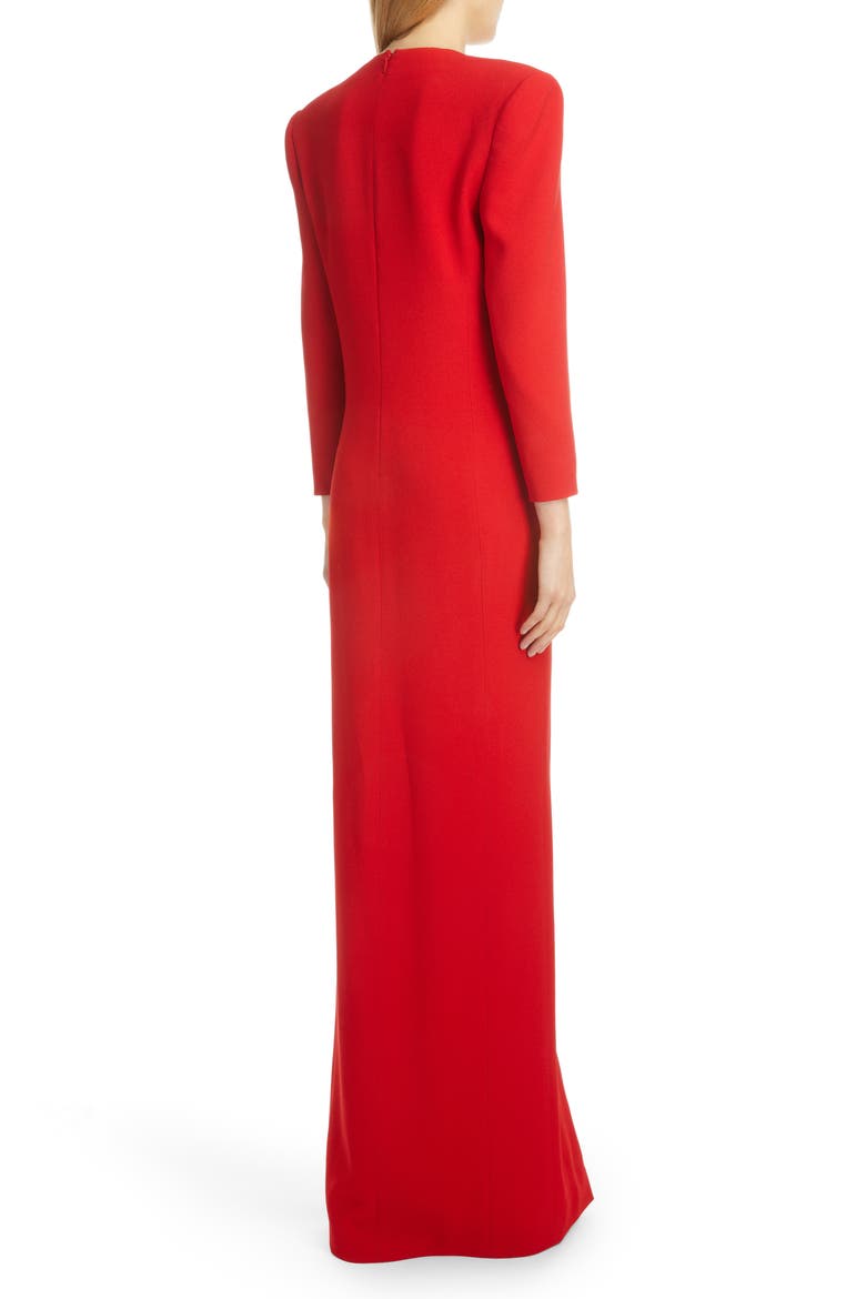 Plunge Neck Long Sleeve Crepe Satin Column Gown, Alternate, color, ROUGE