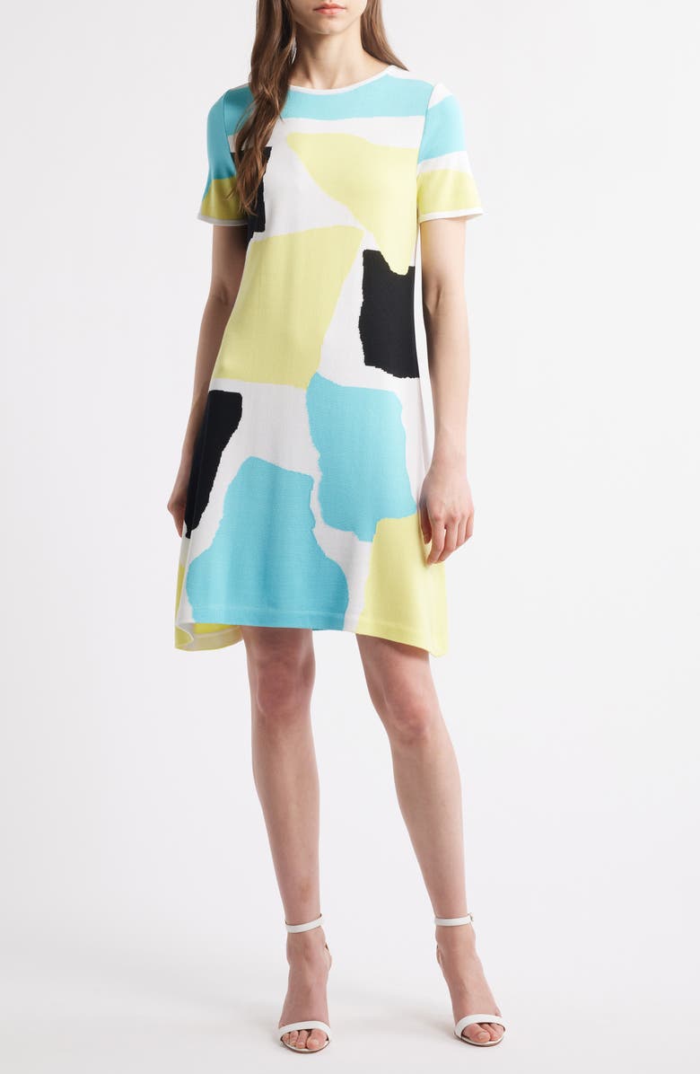 Ming Wang Abstract Colorblock A-Line Sweater Dress, Main, color, 