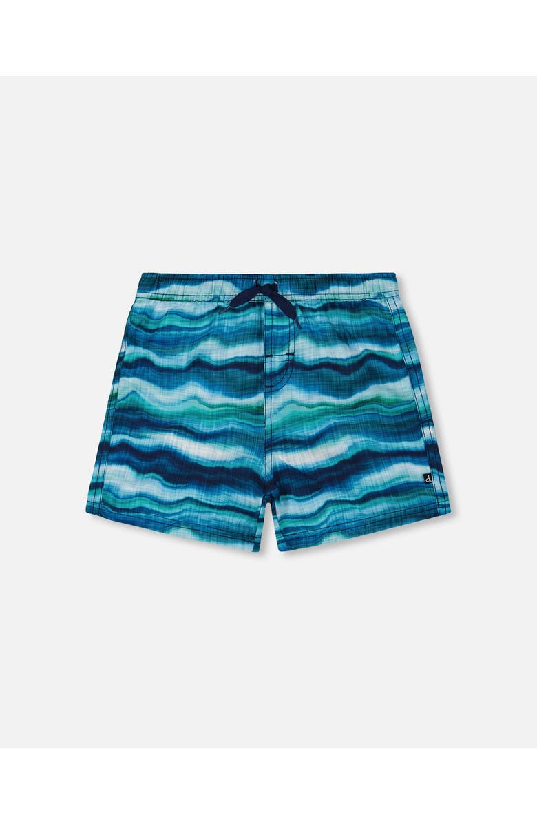 Deux par Deux Little Boy's Printed Boardshorts Blue Wave And Black, Main, color,