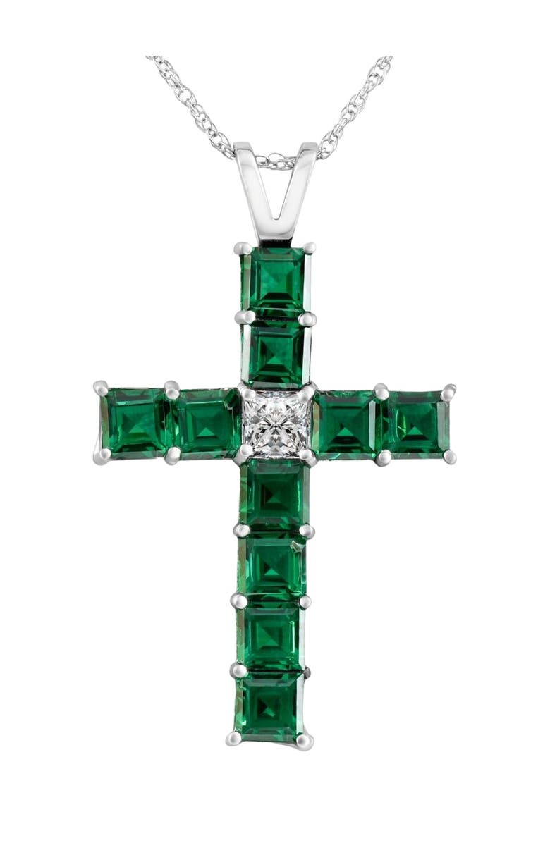 Bliss Diamond 6Ct TW Princess Cut Diamond & Emerald Cross Pendant Necklace Gold Lab Grown, Main, color,