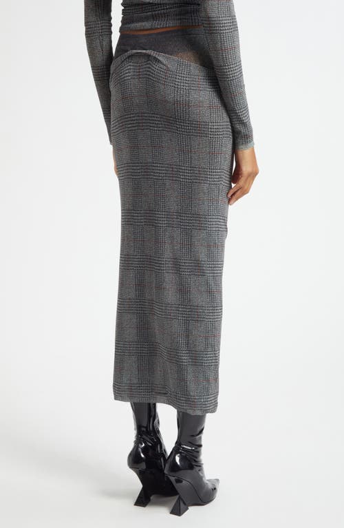 Jean Paul Gaultier Double Layer Prince Of Wales Print Mesh Midi Skirt In Gray
