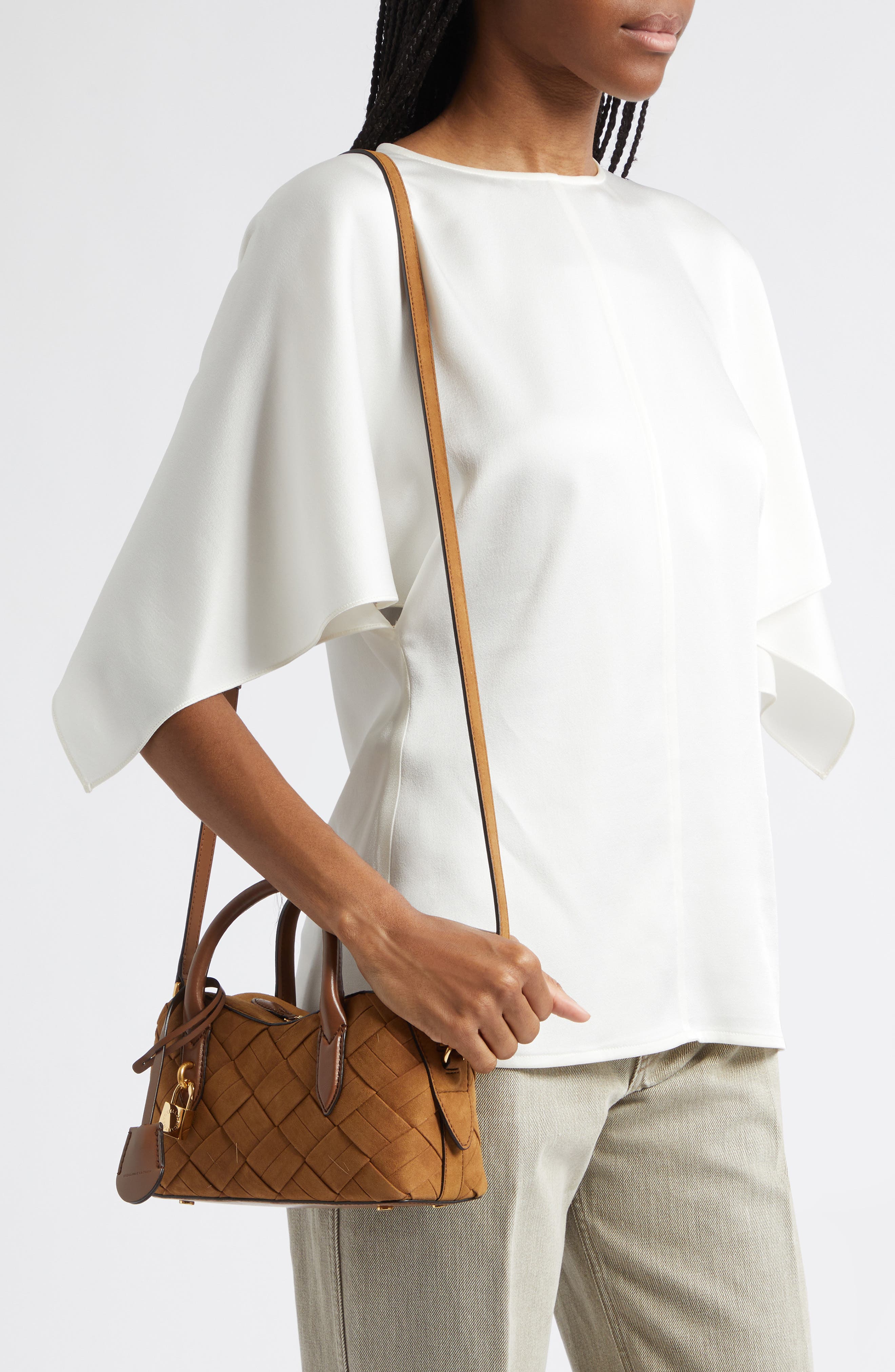 Stella McCartney Small Ryder Woven Bag, Alternate, color, Brandy