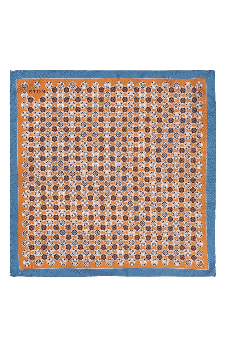 Eton Geometric Medallion Print Silk Pocket Square, Alternate, color, 