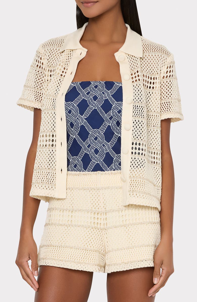 Milly Metallic Crochet Cover-Up Shorts, Alternate, color, Gold Multi