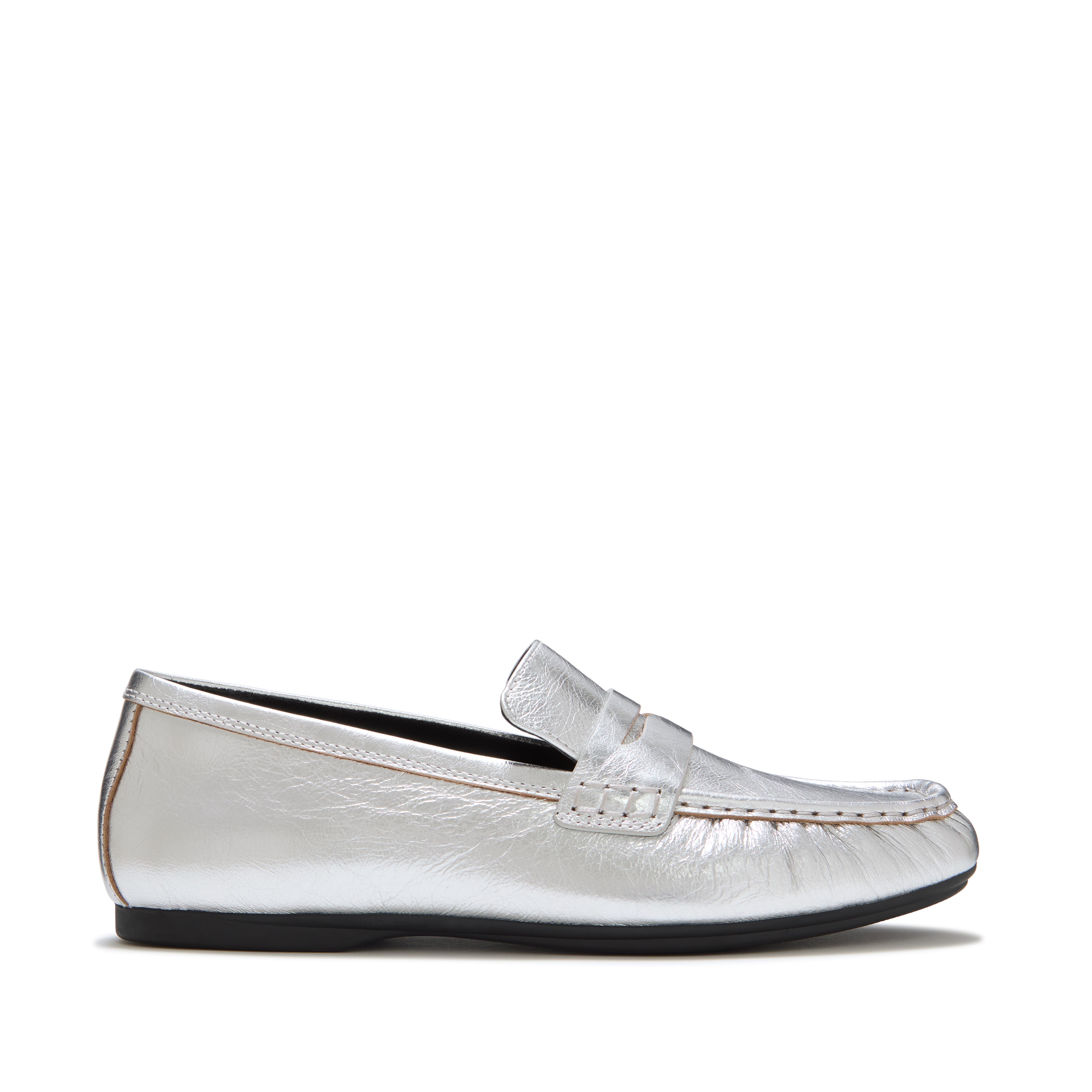 Delicato Crinkle Metallic Leather Loafers, Alternate, color, Silver