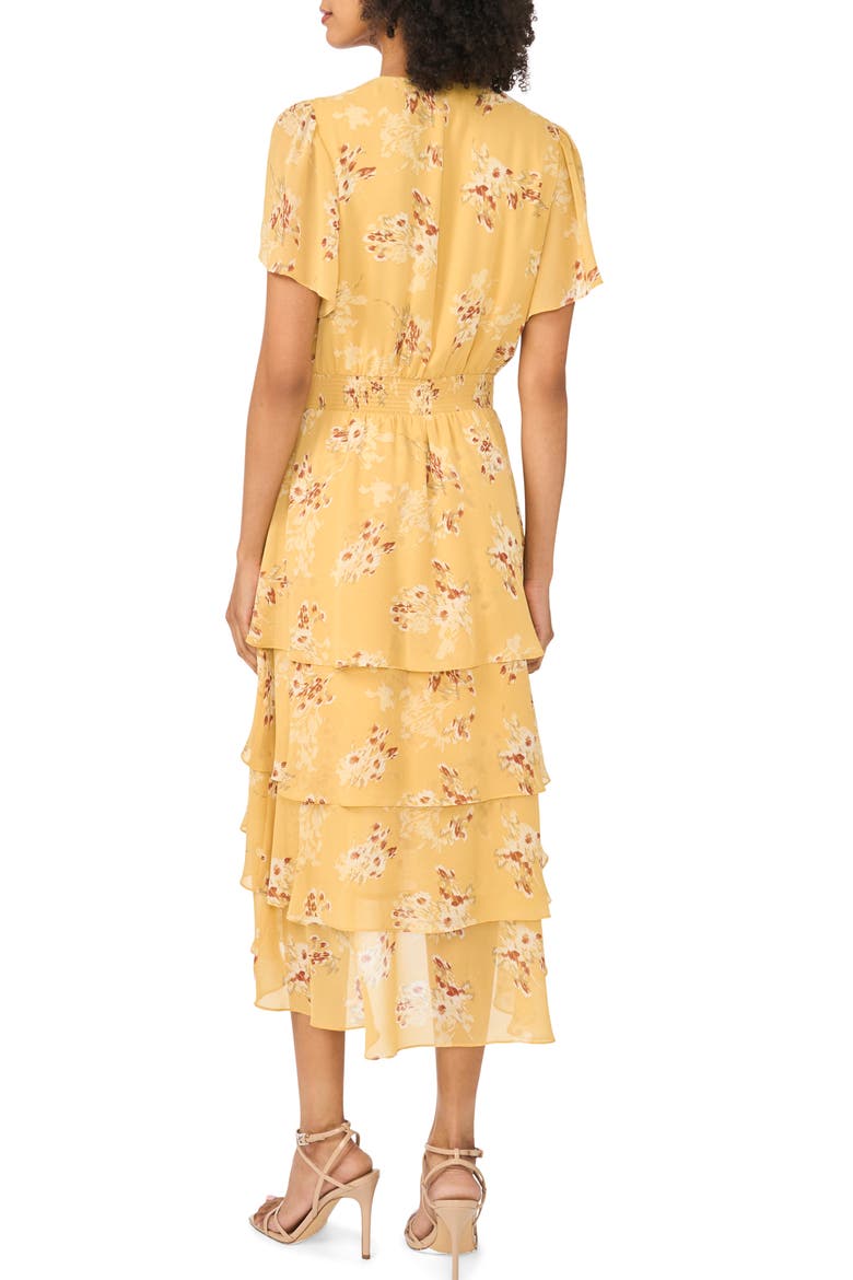 Floral Tiered Midi Dress, Alternate, color, GOLDEN