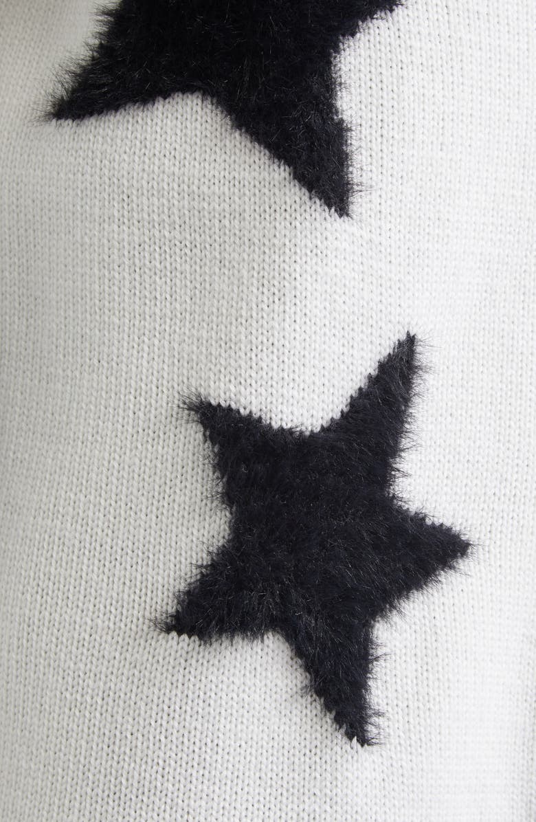 Alice + Olivia Bradley Intarsia Star & Stripe Trim Wool Blend Cardigan, Alternate, color, Ecru/ Black